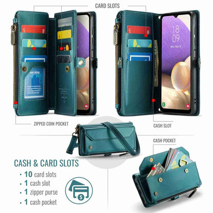 For Samsung Galaxy A32 5G CaseMe C36 Card Slots Zipper Wallet RFID Anti-theft Leather Phone Case(Blue-green) by CaseMe