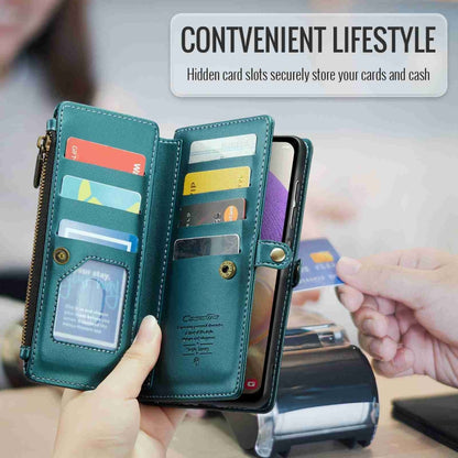 For Samsung Galaxy A32 5G CaseMe C36 Card Slots Zipper Wallet RFID Anti-theft Leather Phone Case(Blue-green) by CaseMe