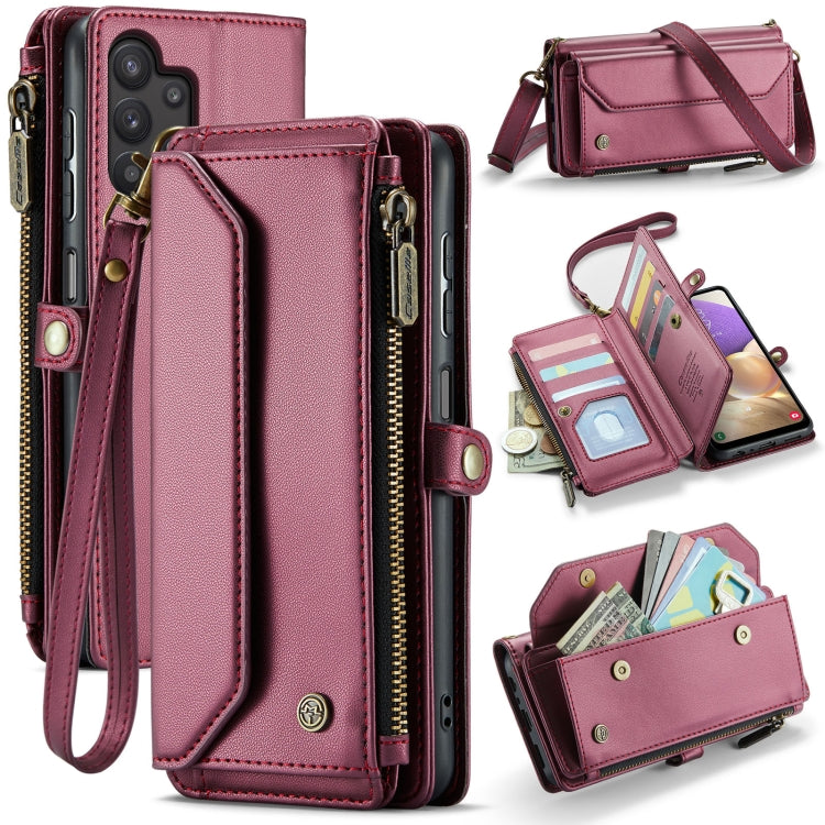 For Samsung Galaxy A32 5G CaseMe C36 Card Slots Zipper Wallet RFID Anti-theft Leather Phone Case(Wine Red) by CaseMe