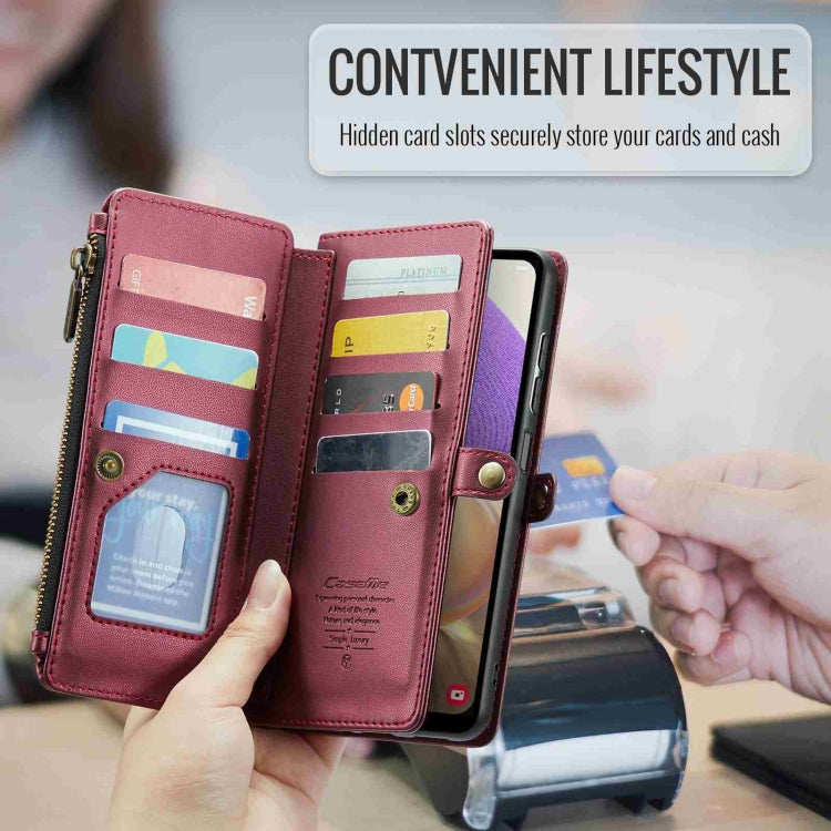 For Samsung Galaxy A32 5G CaseMe C36 Card Slots Zipper Wallet RFID Anti-theft Leather Phone Case(Wine Red) by CaseMe