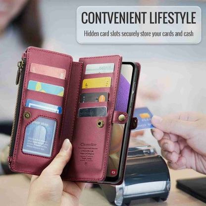 For Samsung Galaxy A32 5G CaseMe C36 Card Slots Zipper Wallet RFID Anti-theft Leather Phone Case(Wine Red) by CaseMe