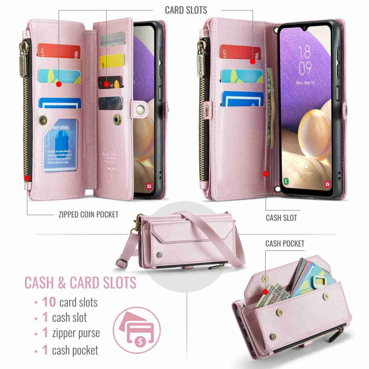 For Samsung Galaxy A32 5G CaseMe C36 Card Slots Zipper Wallet RFID Anti-theft Leather Phone Case(Pink) by CaseMe