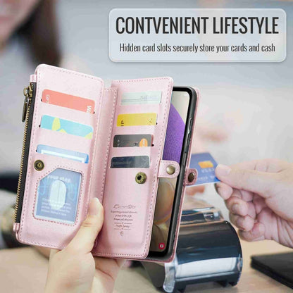 For Samsung Galaxy A32 5G CaseMe C36 Card Slots Zipper Wallet RFID Anti-theft Leather Phone Case(Pink) by CaseMe
