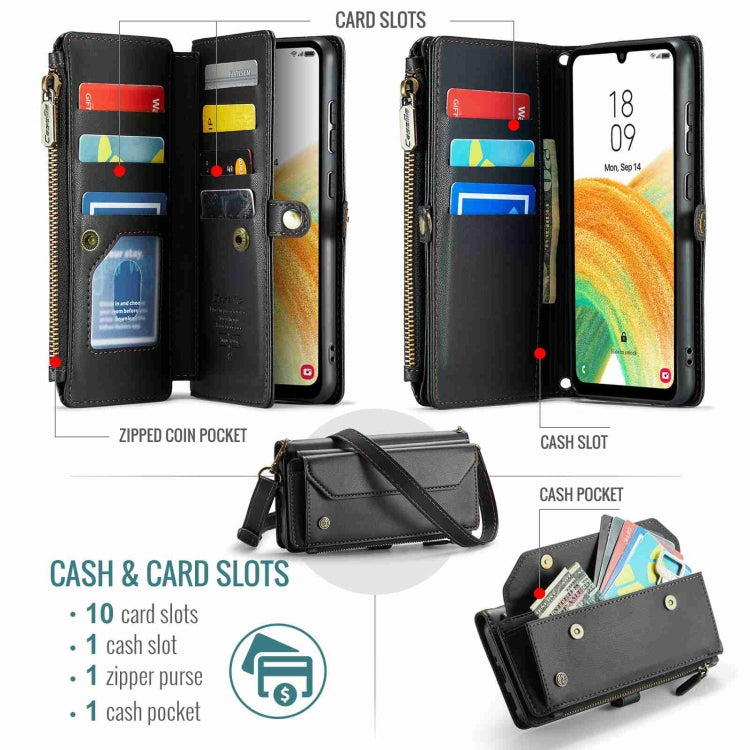 For Samsung Galaxy A33 5G CaseMe C36 Card Slots Zipper Wallet RFID Anti-theft Leather Phone Case(Black) by CaseMe
