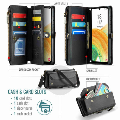 For Samsung Galaxy A33 5G CaseMe C36 Card Slots Zipper Wallet RFID Anti-theft Leather Phone Case(Black) by CaseMe