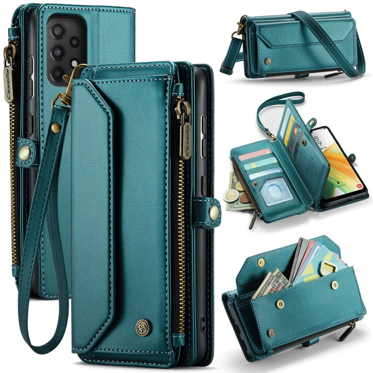 For Samsung Galaxy A33 5G CaseMe C36 Card Slots Zipper Wallet RFID Anti-theft Leather Phone Case(Blue-green) by CaseMe
