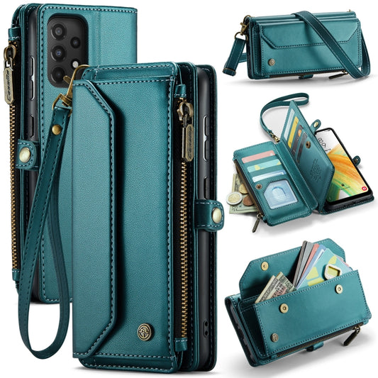 For Samsung Galaxy A33 5G CaseMe C36 Card Slots Zipper Wallet RFID Anti-theft Leather Phone Case(Blue-green) by CaseMe