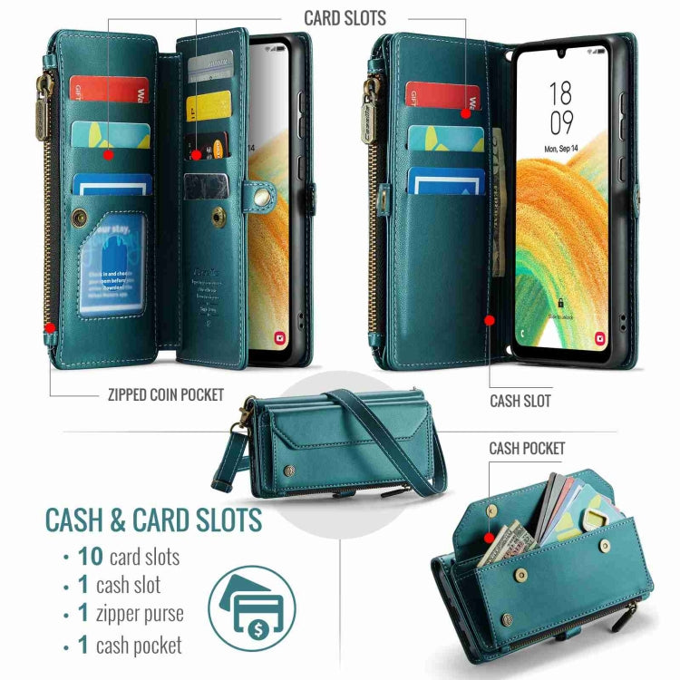 For Samsung Galaxy A33 5G CaseMe C36 Card Slots Zipper Wallet RFID Anti-theft Leather Phone Case(Blue-green) by CaseMe