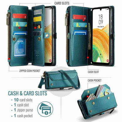 For Samsung Galaxy A33 5G CaseMe C36 Card Slots Zipper Wallet RFID Anti-theft Leather Phone Case(Blue-green) by CaseMe
