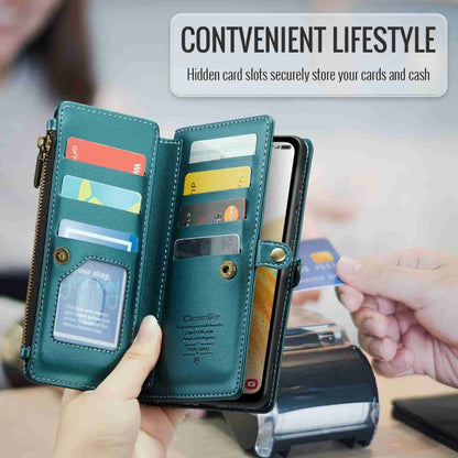 For Samsung Galaxy A33 5G CaseMe C36 Card Slots Zipper Wallet RFID Anti-theft Leather Phone Case(Blue-green) by CaseMe
