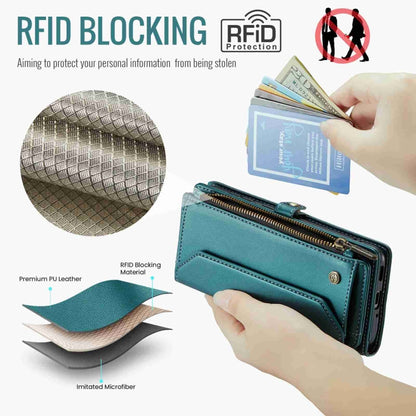 For Samsung Galaxy A33 5G CaseMe C36 Card Slots Zipper Wallet RFID Anti-theft Leather Phone Case(Blue-green) by CaseMe