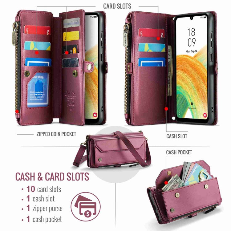 For Samsung Galaxy A33 5G CaseMe C36 Card Slots Zipper Wallet RFID Anti-theft Leather Phone Case(Wine Red) by CaseMe