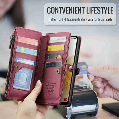 For Samsung Galaxy A33 5G CaseMe C36 Card Slots Zipper Wallet RFID Anti-theft Leather Phone Case(Wine Red) by CaseMe