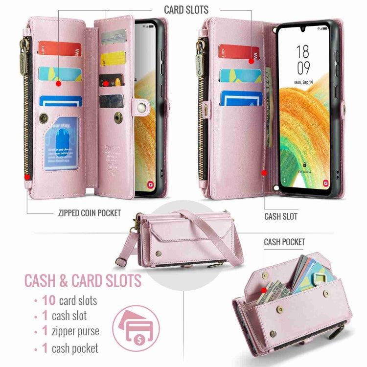 For Samsung Galaxy A33 5G CaseMe C36 Card Slots Zipper Wallet RFID Anti-theft Leather Phone Case(Pink) by CaseMe