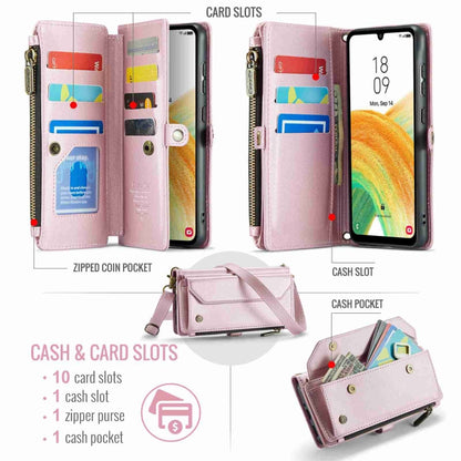 For Samsung Galaxy A33 5G CaseMe C36 Card Slots Zipper Wallet RFID Anti-theft Leather Phone Case(Pink) by CaseMe