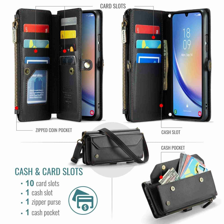 For Samsung Galaxy A34 5G CaseMe C36 Card Slots Zipper Wallet RFID Anti-theft Leather Phone Case(Black) by CaseMe