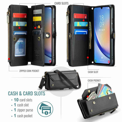 For Samsung Galaxy A34 5G CaseMe C36 Card Slots Zipper Wallet RFID Anti-theft Leather Phone Case(Black) by CaseMe