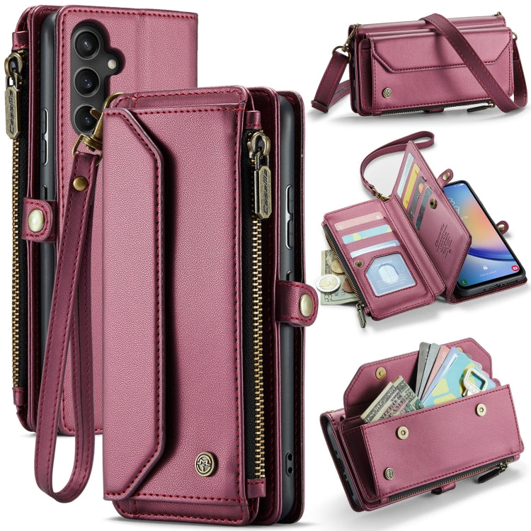 For Samsung Galaxy A34 5G CaseMe C36 Card Slots Zipper Wallet RFID Anti-theft Leather Phone Case(Wine Red) by CaseMe