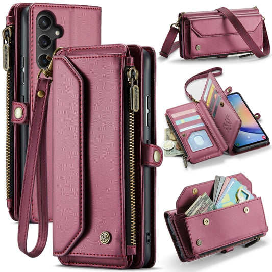 For Samsung Galaxy A34 5G CaseMe C36 Card Slots Zipper Wallet RFID Anti-theft Leather Phone Case(Wine Red) by CaseMe