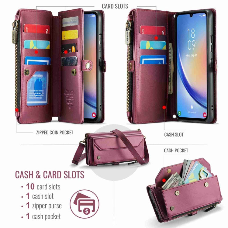 For Samsung Galaxy A34 5G CaseMe C36 Card Slots Zipper Wallet RFID Anti-theft Leather Phone Case(Wine Red) by CaseMe
