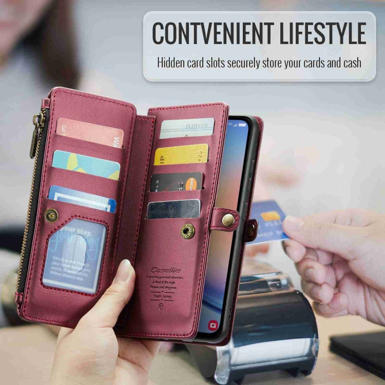 For Samsung Galaxy A34 5G CaseMe C36 Card Slots Zipper Wallet RFID Anti-theft Leather Phone Case(Wine Red) by CaseMe