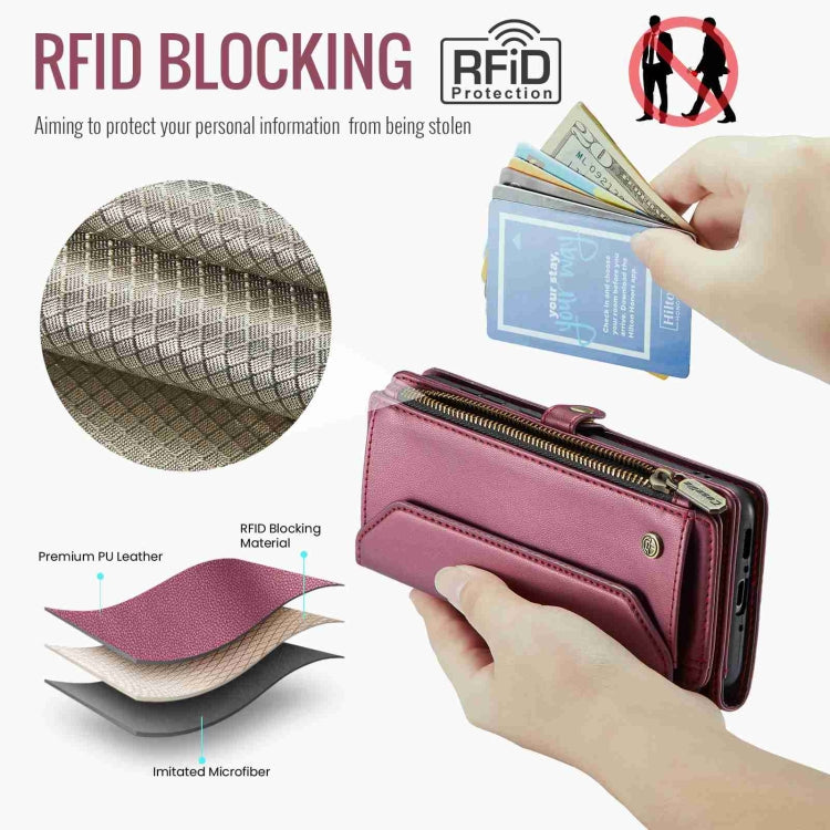 For Samsung Galaxy A34 5G CaseMe C36 Card Slots Zipper Wallet RFID Anti-theft Leather Phone Case(Wine Red) by CaseMe