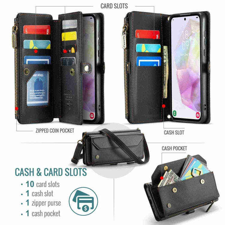 For Samsung Galaxy A35 5G CaseMe C36 Card Slots Zipper Wallet RFID Anti-theft Leather Phone Case(Black) by CaseMe