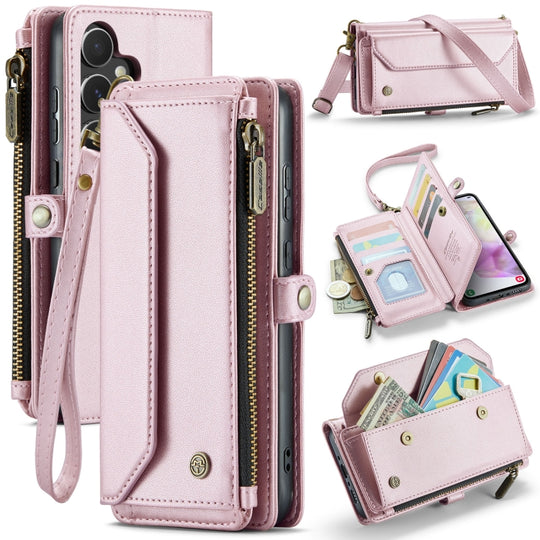 For Samsung Galaxy A35 5G CaseMe C36 Card Slots Zipper Wallet RFID Anti-theft Leather Phone Case(Pink)