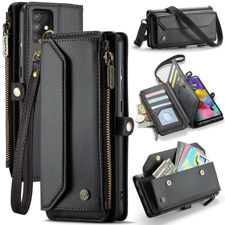 For Samsung Galaxy A51 4G CaseMe C36 Card Slots Zipper Wallet RFID Anti-theft Leather Phone Case(Black) by CaseMe