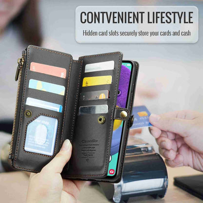 For Samsung Galaxy A51 4G CaseMe C36 Card Slots Zipper Wallet RFID Anti-theft Leather Phone Case(Black) by CaseMe
