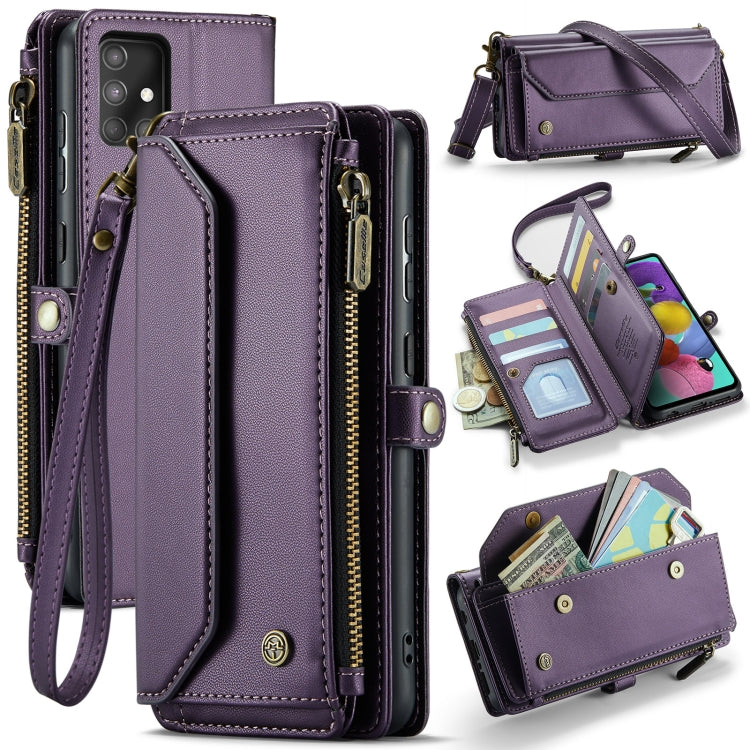 For Samsung Galaxy A51 4G CaseMe C36 Card Slots Zipper Wallet RFID Anti-theft Leather Phone Case(Purple) by CaseMe