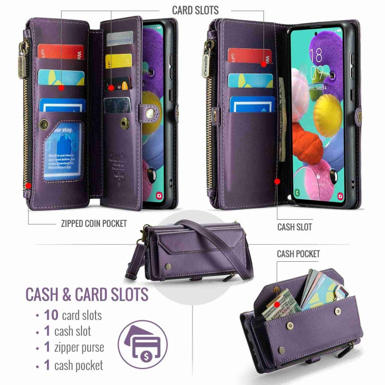 For Samsung Galaxy A51 4G CaseMe C36 Card Slots Zipper Wallet RFID Anti-theft Leather Phone Case(Purple) by CaseMe