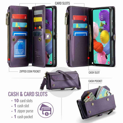 For Samsung Galaxy A51 4G CaseMe C36 Card Slots Zipper Wallet RFID Anti-theft Leather Phone Case(Purple) by CaseMe