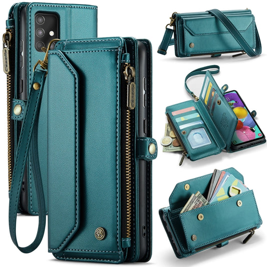 For Samsung Galaxy A51 4G CaseMe C36 Card Slots Zipper Wallet RFID Anti-theft Leather Phone Case(Blue-green) by CaseMe