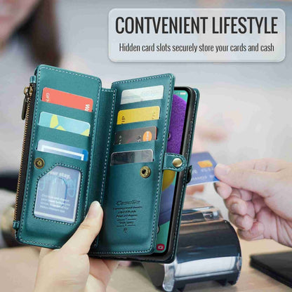 For Samsung Galaxy A51 4G CaseMe C36 Card Slots Zipper Wallet RFID Anti-theft Leather Phone Case(Blue-green) by CaseMe