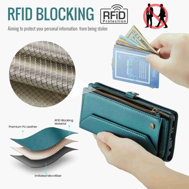 For Samsung Galaxy A51 4G CaseMe C36 Card Slots Zipper Wallet RFID Anti-theft Leather Phone Case(Blue-green) by CaseMe
