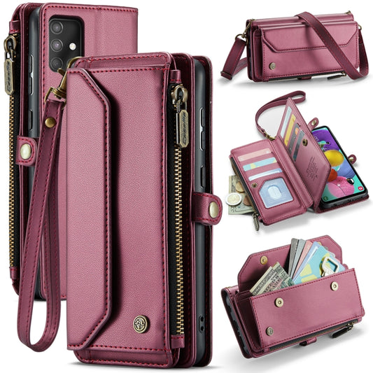 For Samsung Galaxy A51 4G CaseMe C36 Card Slots Zipper Wallet RFID Anti-theft Leather Phone Case(Wine Red) by CaseMe