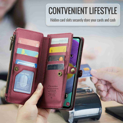 For Samsung Galaxy A51 4G CaseMe C36 Card Slots Zipper Wallet RFID Anti-theft Leather Phone Case(Wine Red) by CaseMe
