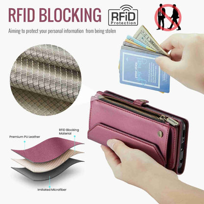 For Samsung Galaxy A51 4G CaseMe C36 Card Slots Zipper Wallet RFID Anti-theft Leather Phone Case(Wine Red) by CaseMe