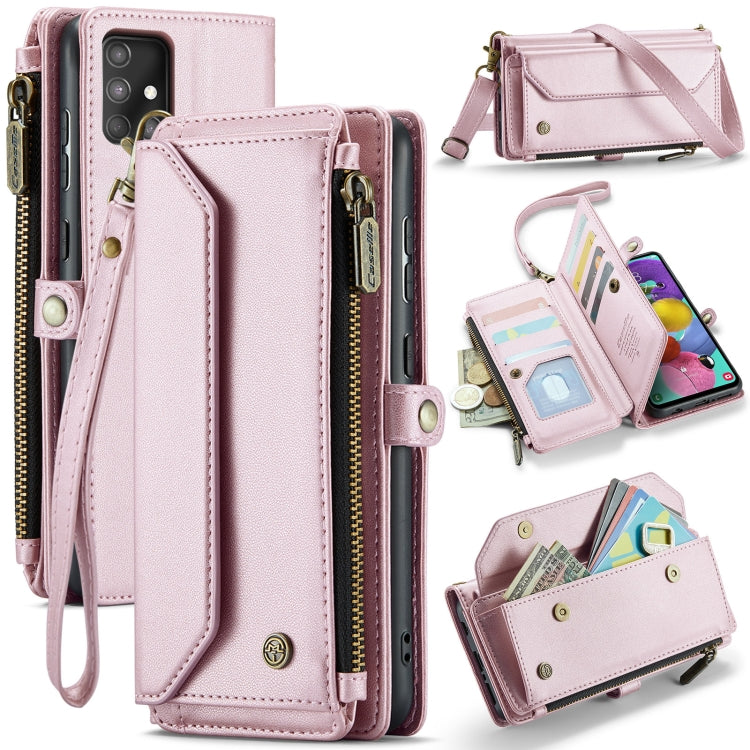 For Samsung Galaxy A51 4G CaseMe C36 Card Slots Zipper Wallet RFID Anti-theft Leather Phone Case(Pink) by CaseMe