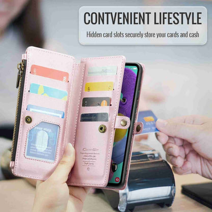 For Samsung Galaxy A51 4G CaseMe C36 Card Slots Zipper Wallet RFID Anti-theft Leather Phone Case(Pink) by CaseMe