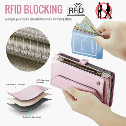 For Samsung Galaxy A51 4G CaseMe C36 Card Slots Zipper Wallet RFID Anti-theft Leather Phone Case(Pink) by CaseMe