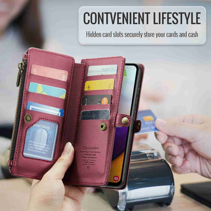 For Samsung Galaxy A52 / A52s 5G CaseMe C36 Card Slots Zipper Wallet RFID Anti-theft Leather Phone Case(Wine Red) by CaseMe