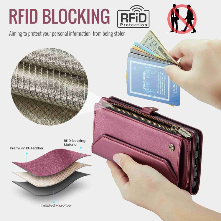 For Samsung Galaxy A52 / A52s 5G CaseMe C36 Card Slots Zipper Wallet RFID Anti-theft Leather Phone Case(Wine Red) by CaseMe