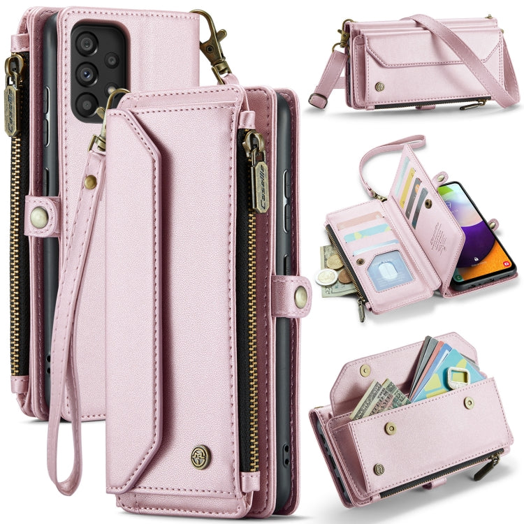 For Samsung Galaxy A52 / A52s 5G CaseMe C36 Card Slots Zipper Wallet RFID Anti-theft Leather Phone Case(Pink) by CaseMe