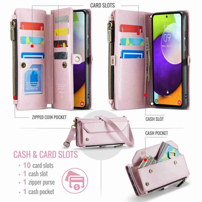 For Samsung Galaxy A52 / A52s 5G CaseMe C36 Card Slots Zipper Wallet RFID Anti-theft Leather Phone Case(Pink) by CaseMe