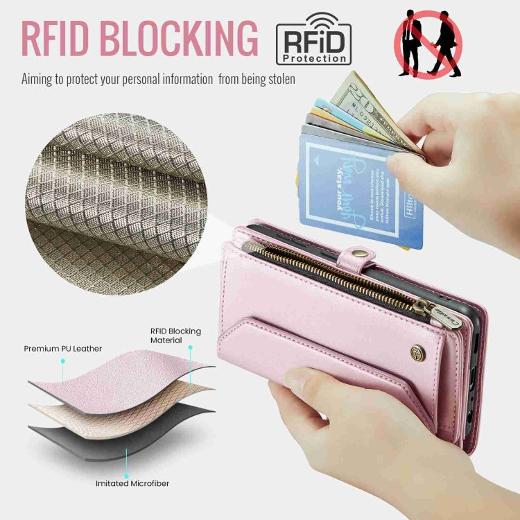 For Samsung Galaxy A52 / A52s 5G CaseMe C36 Card Slots Zipper Wallet RFID Anti-theft Leather Phone Case(Pink) by CaseMe