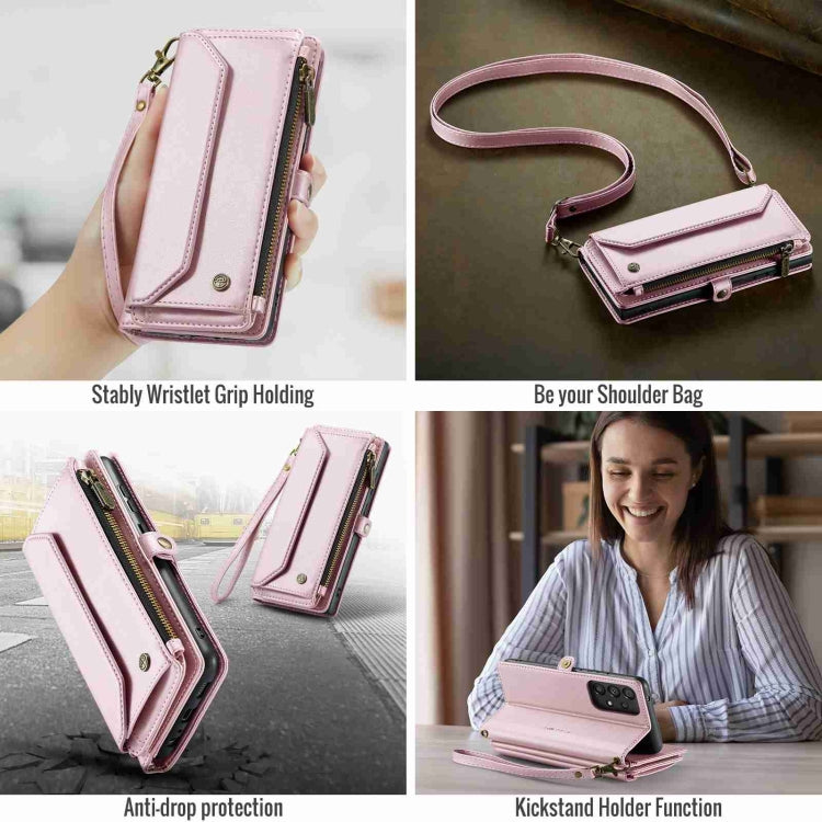 For Samsung Galaxy A52 / A52s 5G CaseMe C36 Card Slots Zipper Wallet RFID Anti-theft Leather Phone Case(Pink) by CaseMe