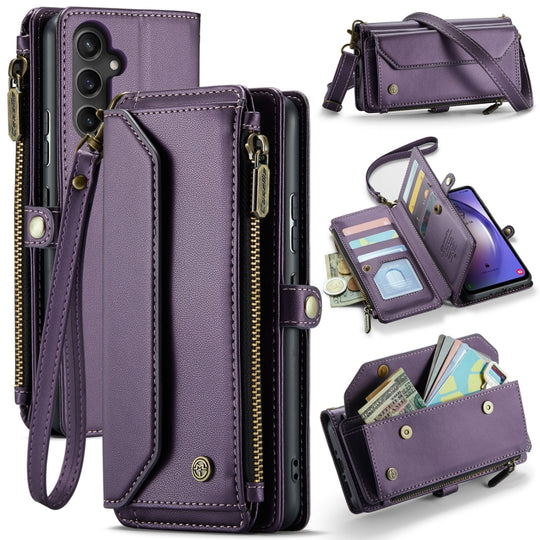 For Samsung Galaxy A54 5G CaseMe C36 Card Slots Zipper Wallet RFID Anti-theft Leather Phone Case(Purple)