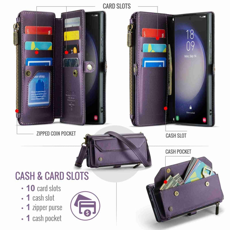 For Samsung Galaxy S23 Ultra 5G CaseMe C36 Card Slots Zipper Wallet RFID Anti-theft Leather Phone Case(Purple) by CaseMe